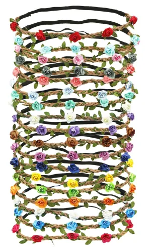 18 PCS Multicolor Flower Headband Women Girl Bohemian Flower Crown Garland headpieces For Festival Wedding