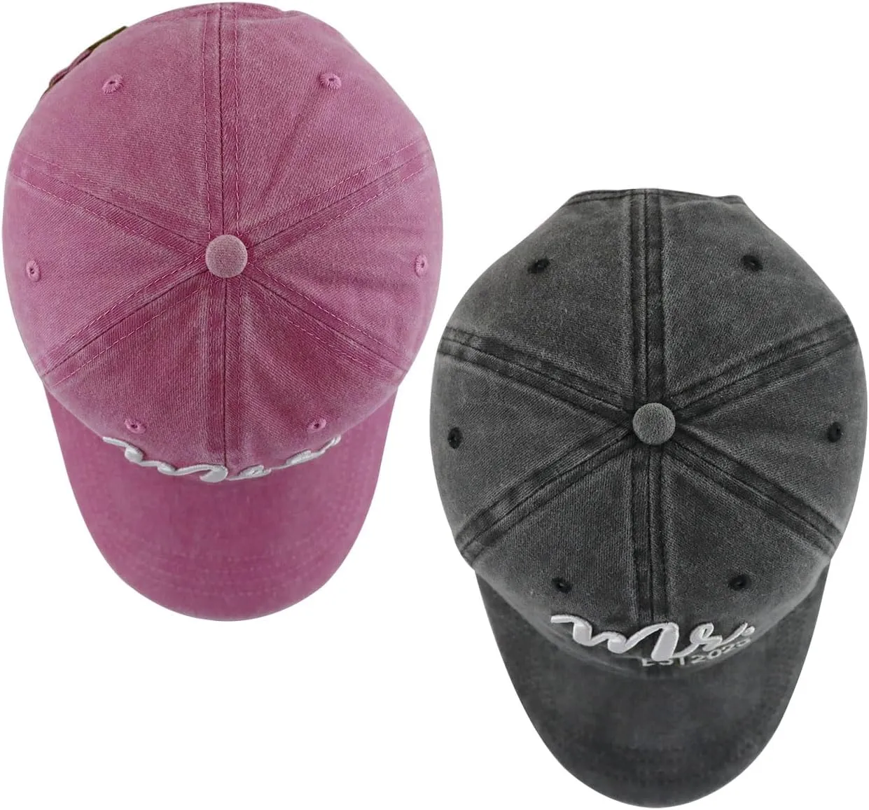 2PCS Mr and Mrs 2025 Hats for Men Women, Adjustable Cotton 3D Embroidered Gifts Baseball Cap
