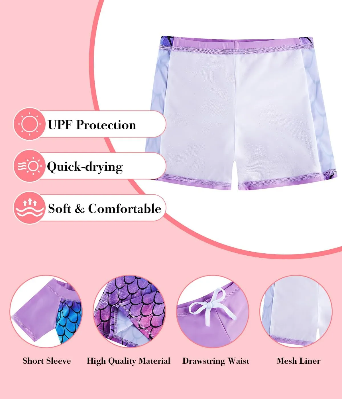 AIDEAONE Girls Rash Guard Swimsuit Short Sleeve Two Piece Bathing Suit Size 3-12T