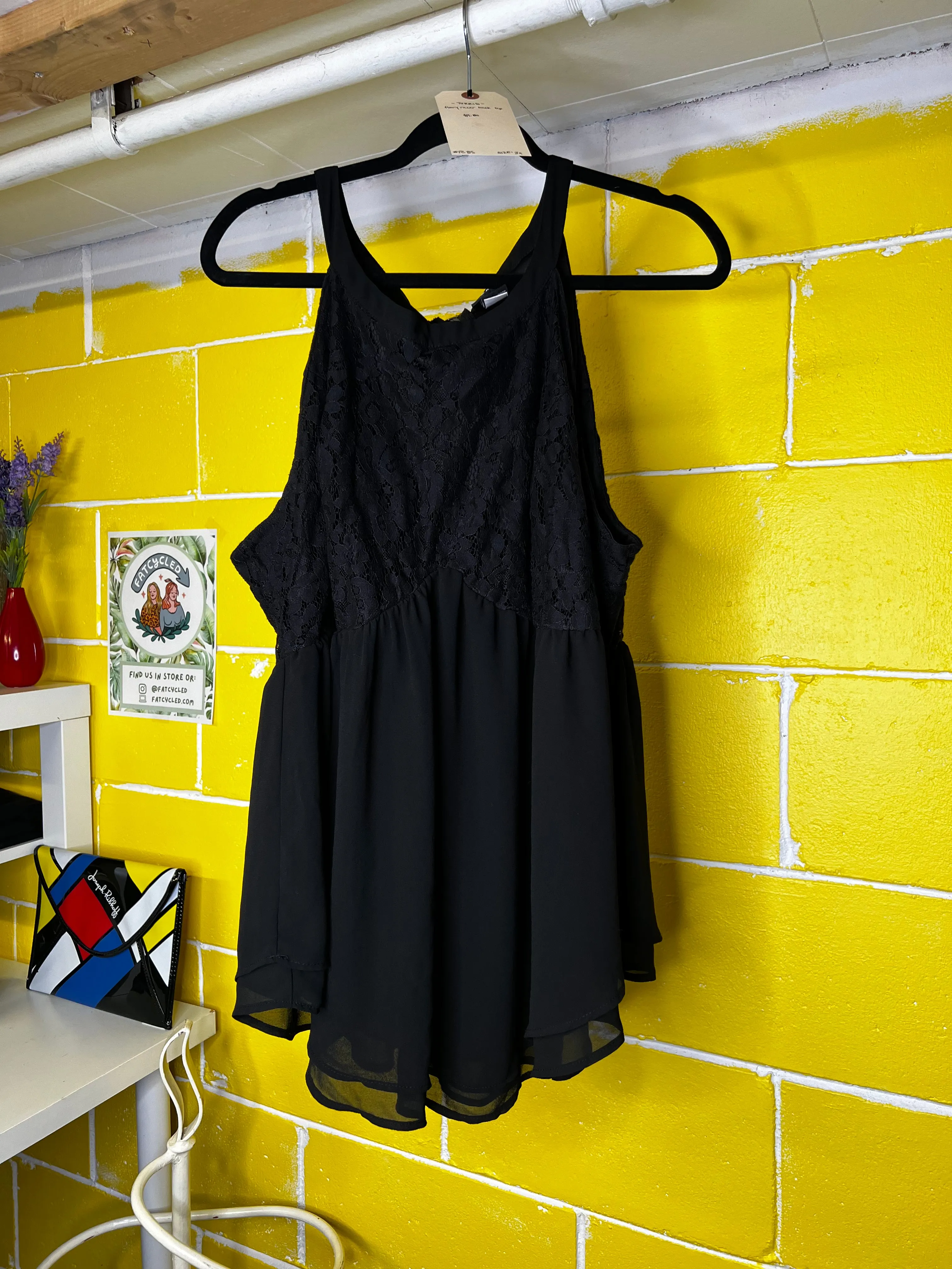 black lace peplum chiffon tank - 3x
