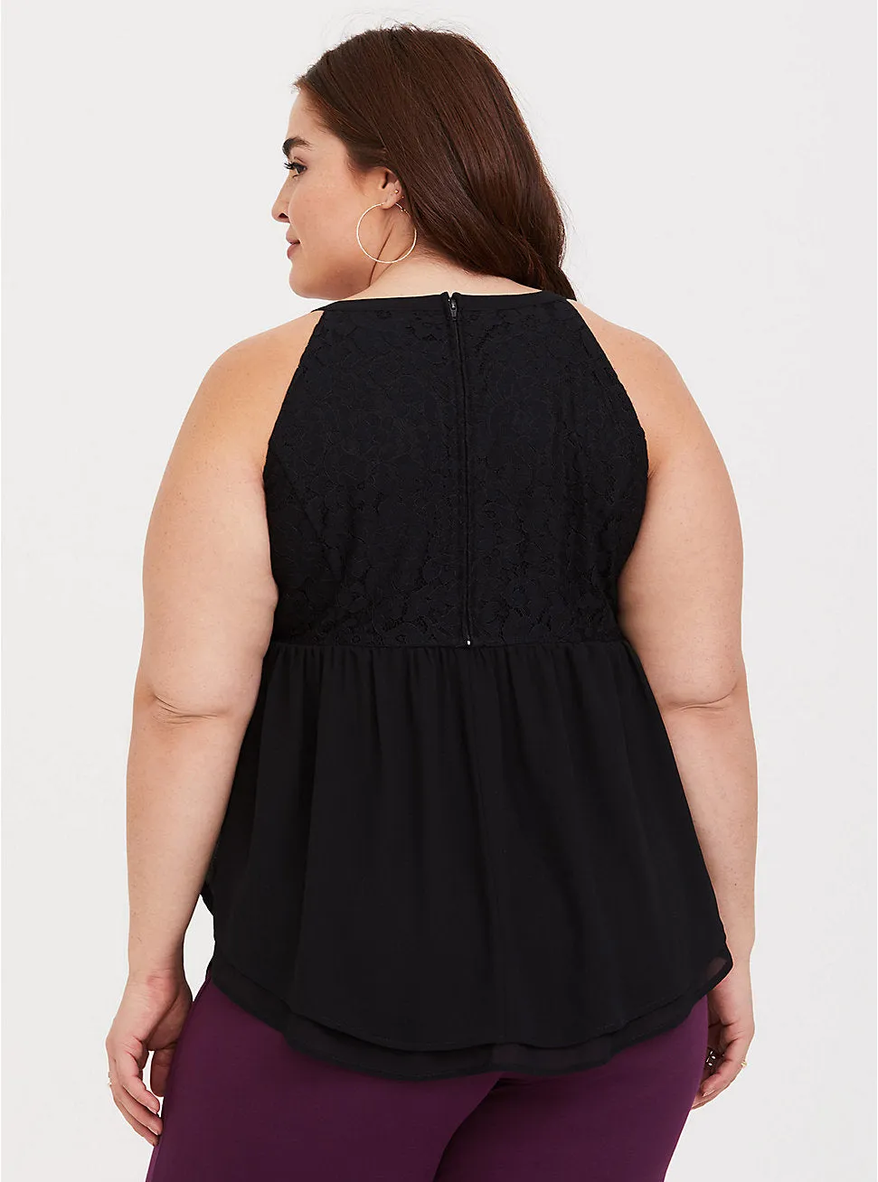 black lace peplum chiffon tank - 3x