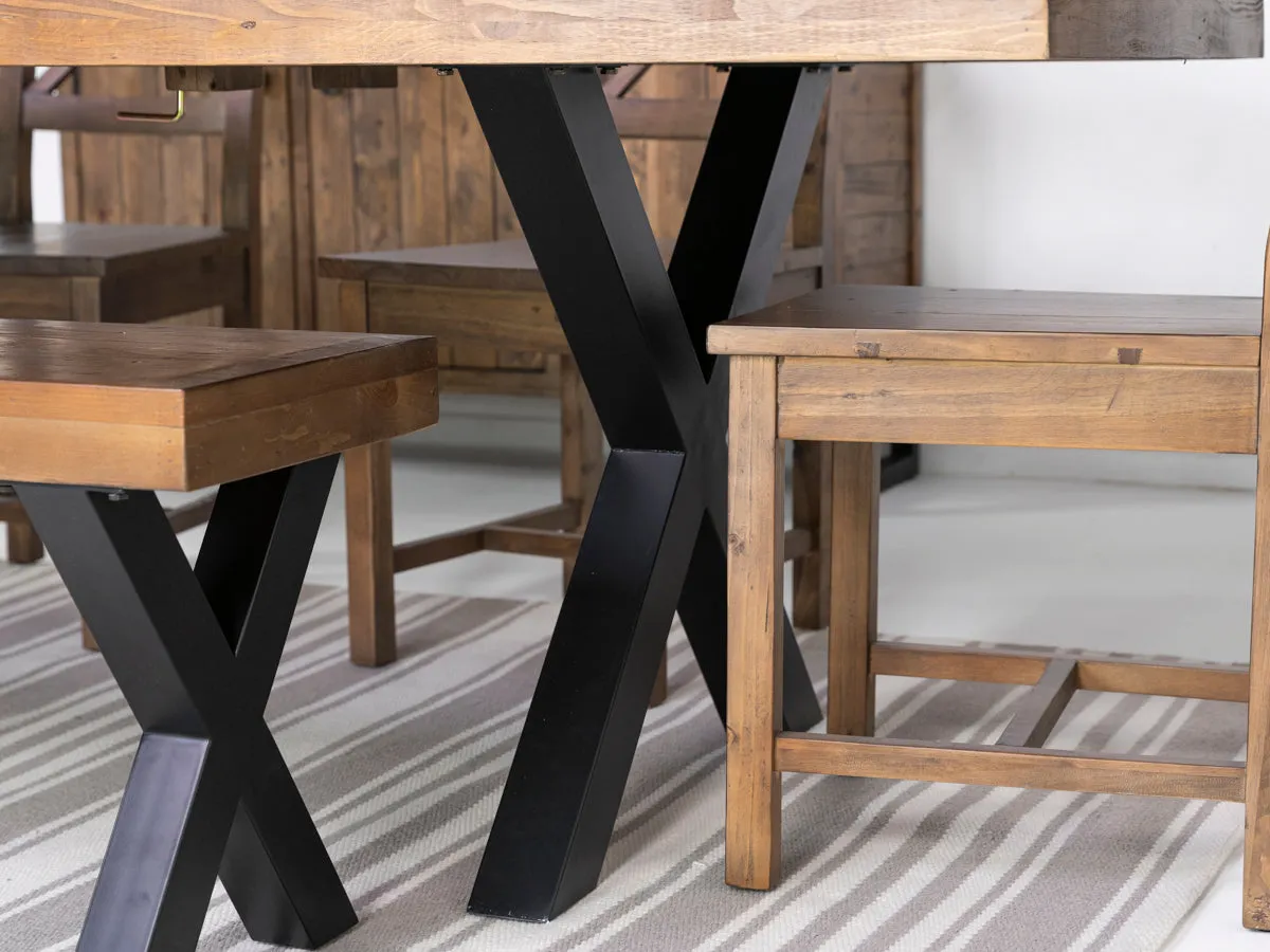 Brooklyn Large Extendable Cross Leg Dining Table (180cm - 240cm) & Auburn Brown Dining Chairs