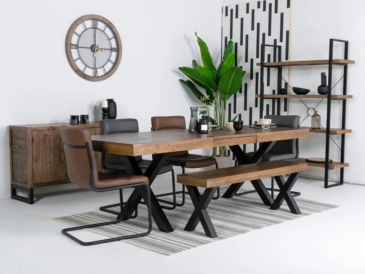 Brooklyn Large Extendable Cross Leg Dining Table (180cm - 240cm) & Auburn Brown Dining Chairs