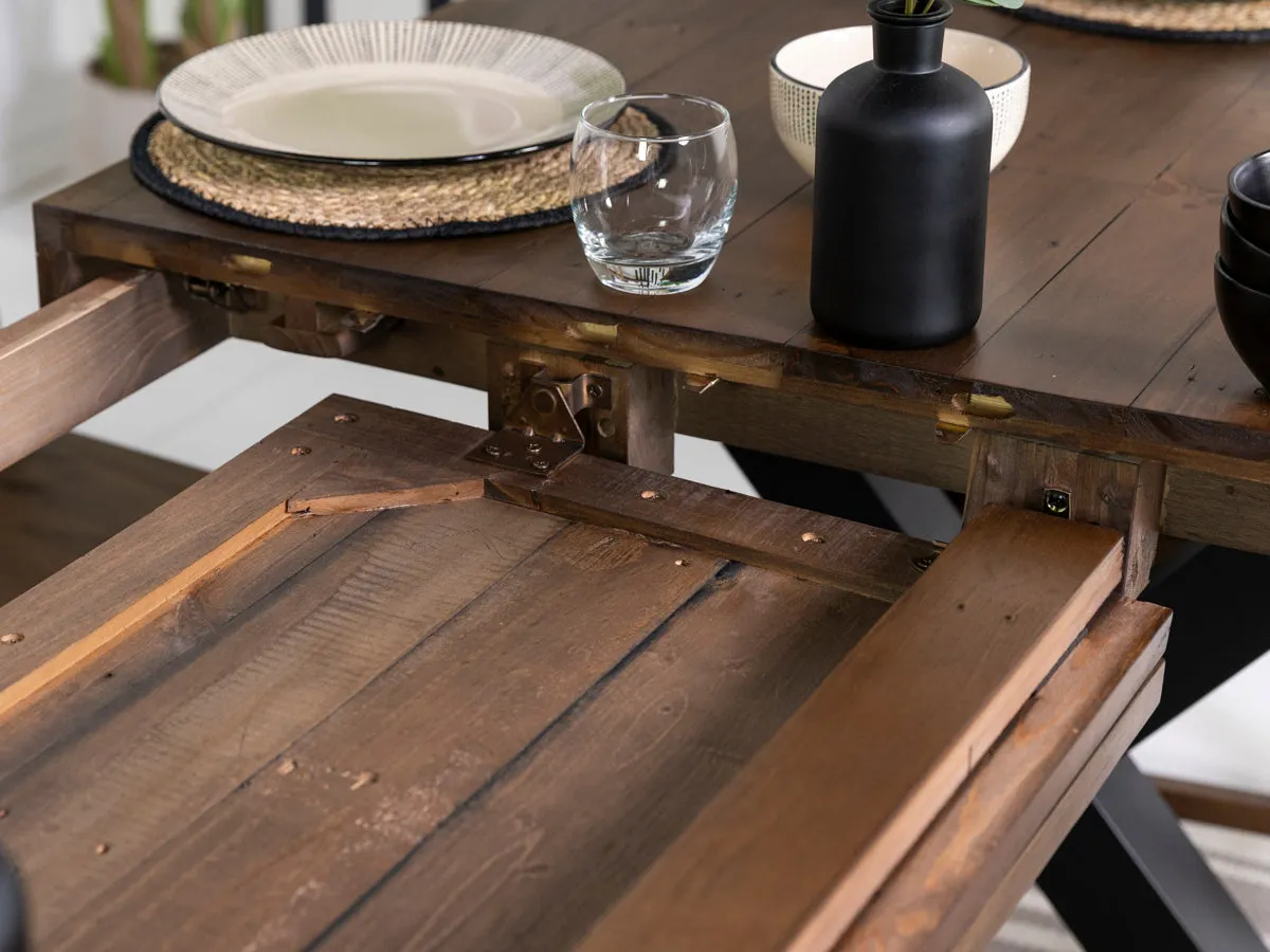 Brooklyn Large Extendable Cross Leg Dining Table (180cm - 240cm) & Auburn Brown Dining Chairs