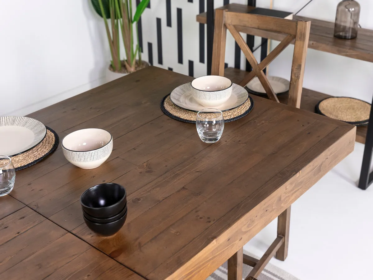 Brooklyn Large Extendable Cross Leg Dining Table (180cm - 240cm) & Auburn Brown Dining Chairs