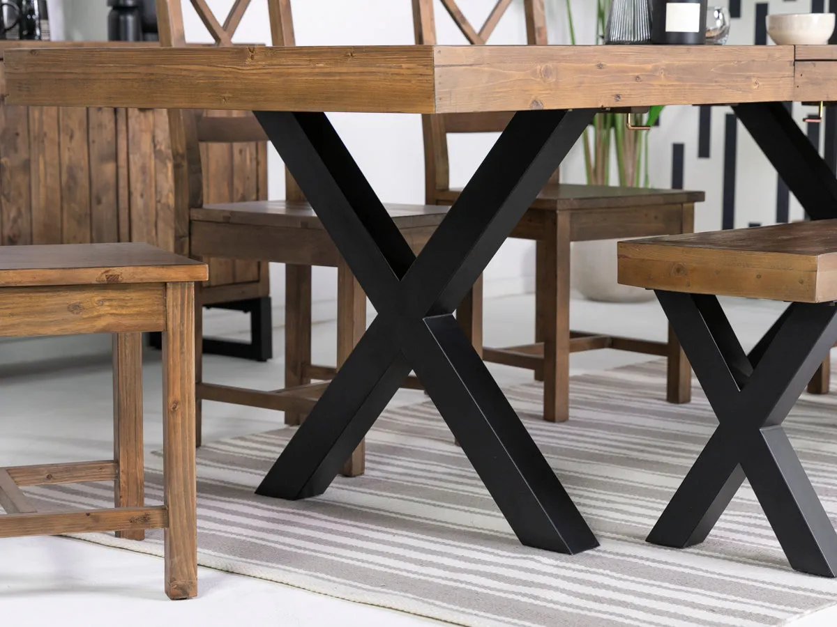 Brooklyn Large Extendable Cross Leg Dining Table (180cm - 240cm) & Auburn Brown Dining Chairs