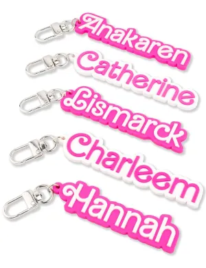 Custom Hot Pink Girl Keychain, Name Tags, Luggage Tag, Suitcases, PVC Personalized Name Tags, Water Bottle Tag, Name Keychain for Black Women Girls (Pink Girl)