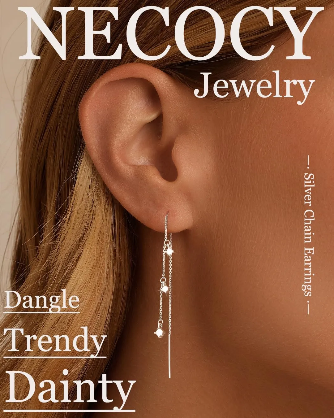 Dangle Earrings for Women Dainty Silver Chain Earrings Trendy Hypoallergenic Waterproof CZ Threader Earrings for Women Jewelry