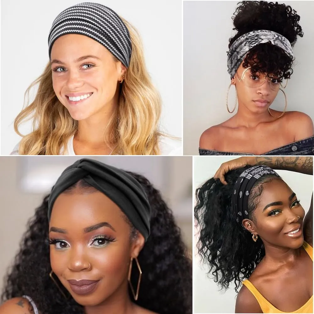 DRESHOW 6 Pack Boho Non-Slip Headbands for Women Girls Yoga Workout Running Knotted Turban Floral Printed Elastic Head Wrap