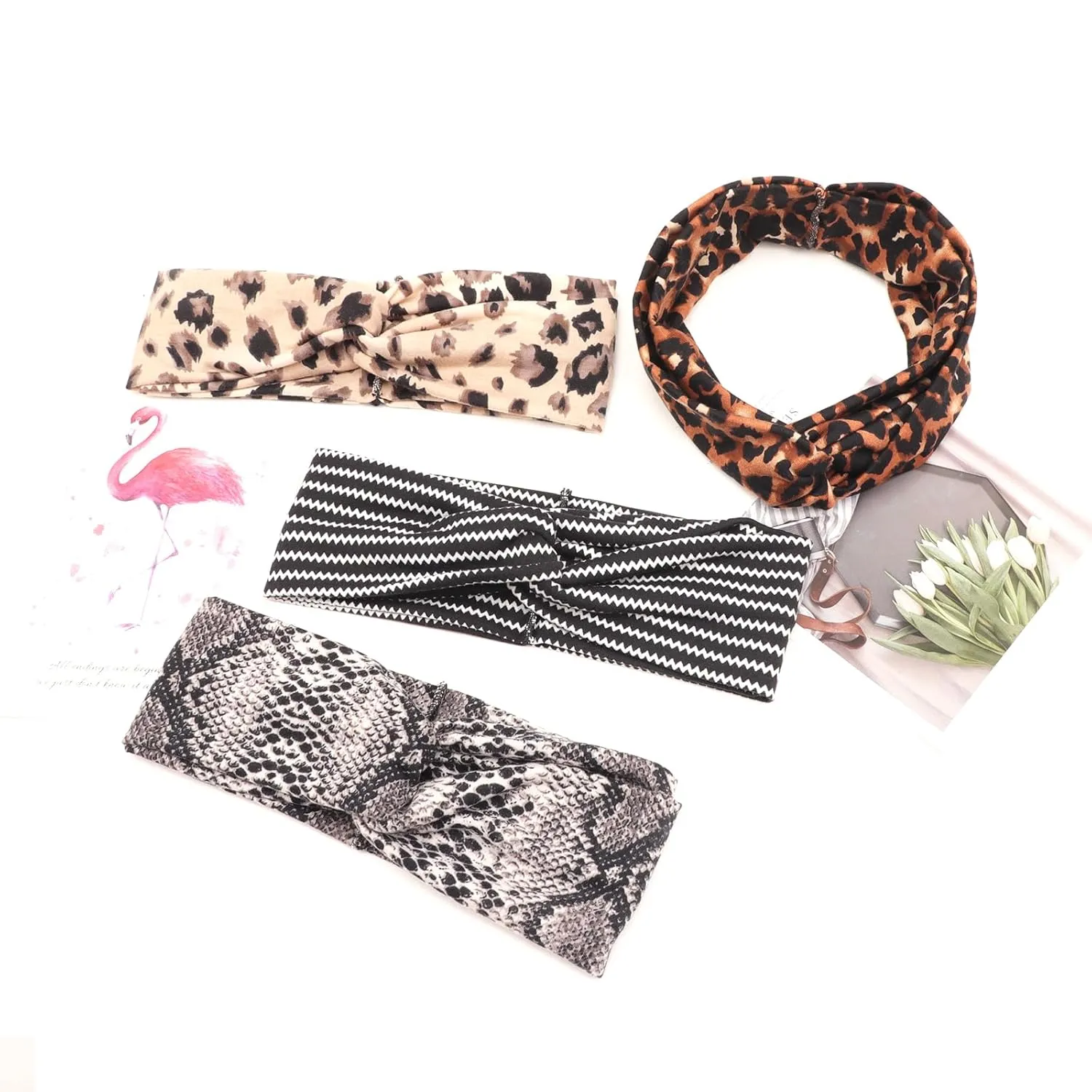 DRESHOW 6 Pack Boho Non-Slip Headbands for Women Girls Yoga Workout Running Knotted Turban Floral Printed Elastic Head Wrap