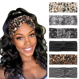 DRESHOW 6 Pack Boho Non-Slip Headbands for Women Girls Yoga Workout Running Knotted Turban Floral Printed Elastic Head Wrap