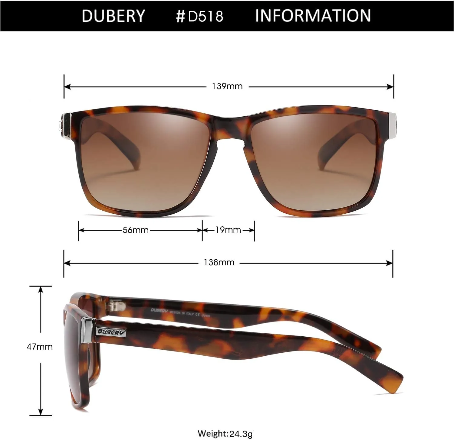 DUBERY Vintage Polarized Sunglasses for Men Women Retro Square Sun Glasses D518