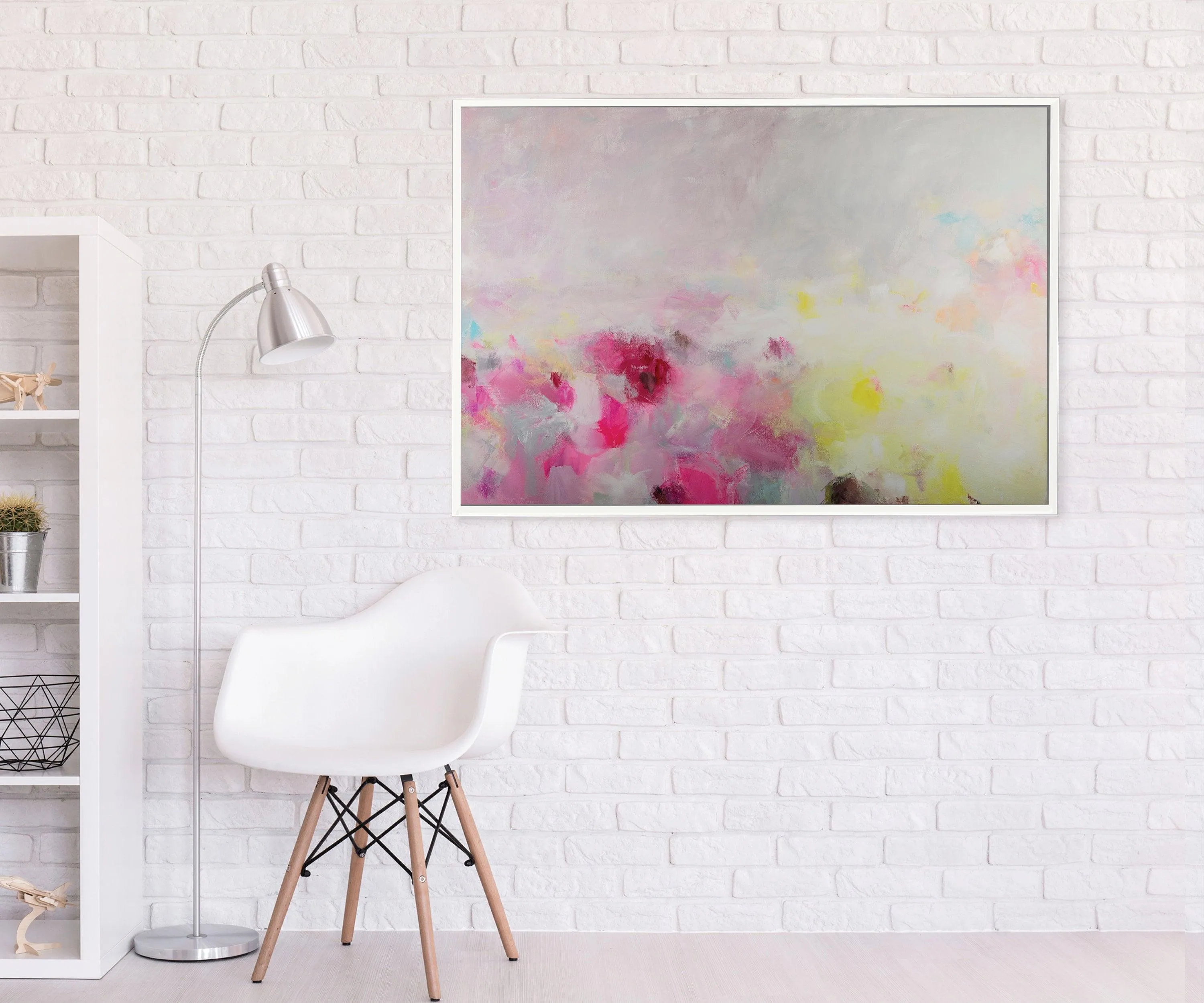 Extra large modern pink wall art, Landscape print, large abstract painting print, pink and yellow painting, acrylic abstract painting