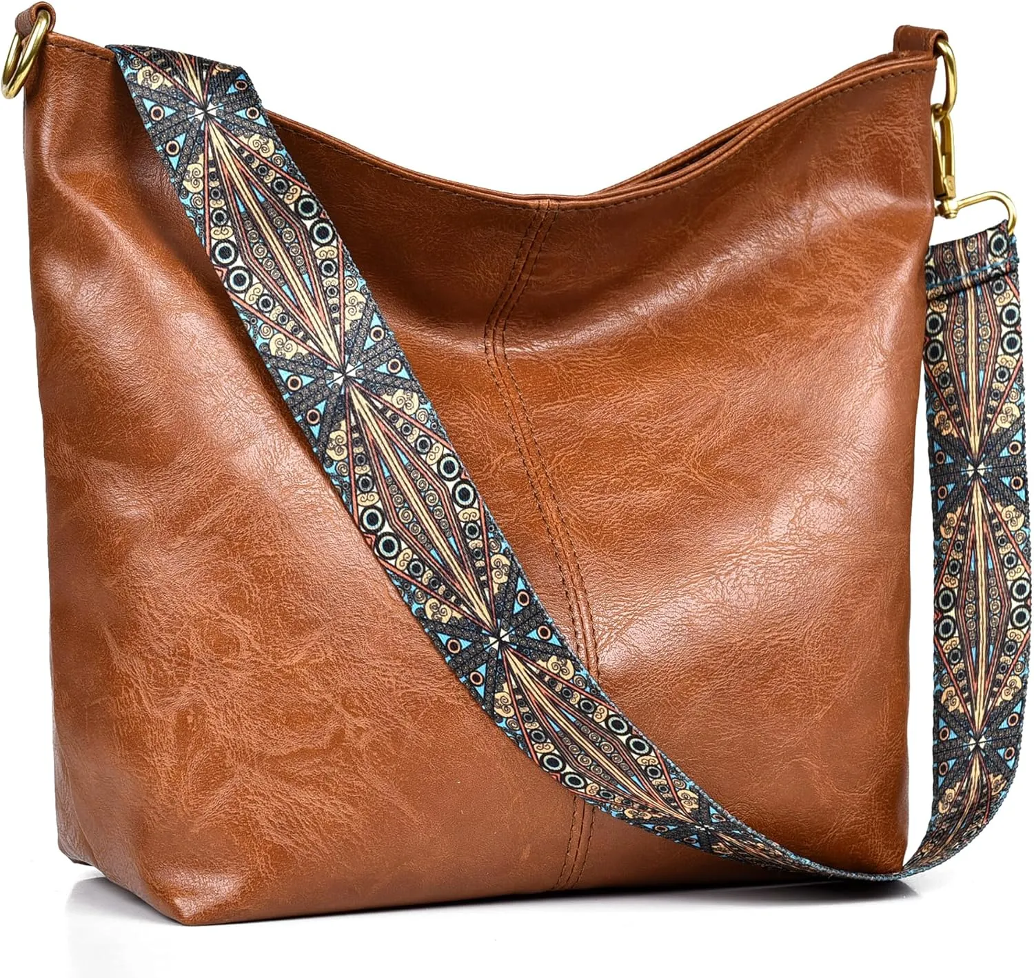 Fashion Hobo Bags for Women Vegan Leather Crossbody Bag with Guitar Strap Shoulder Purses and Handbags