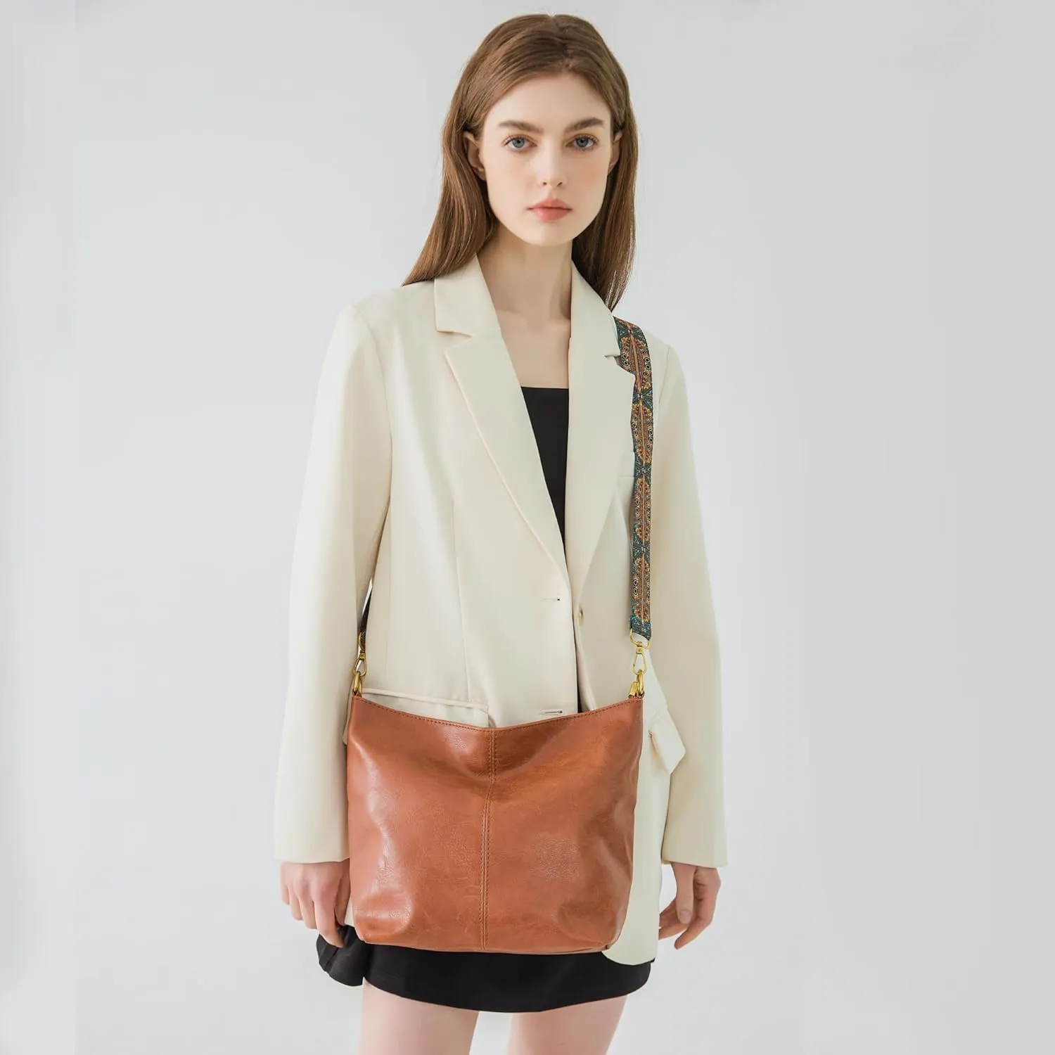 Fashion Hobo Bags for Women Vegan Leather Crossbody Bag with Guitar Strap Shoulder Purses and Handbags