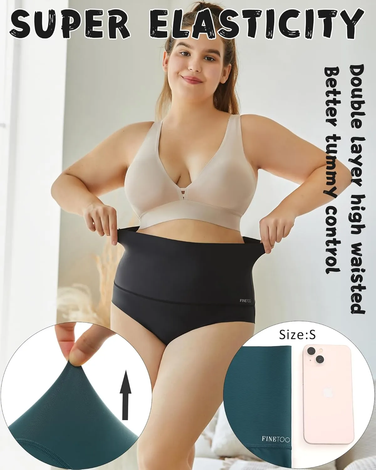FINETOO Tummy Control Underwear for Women High Waisted Nylon Brief No Show Womens Bikini Seamless Panties 4pack S-XXXL