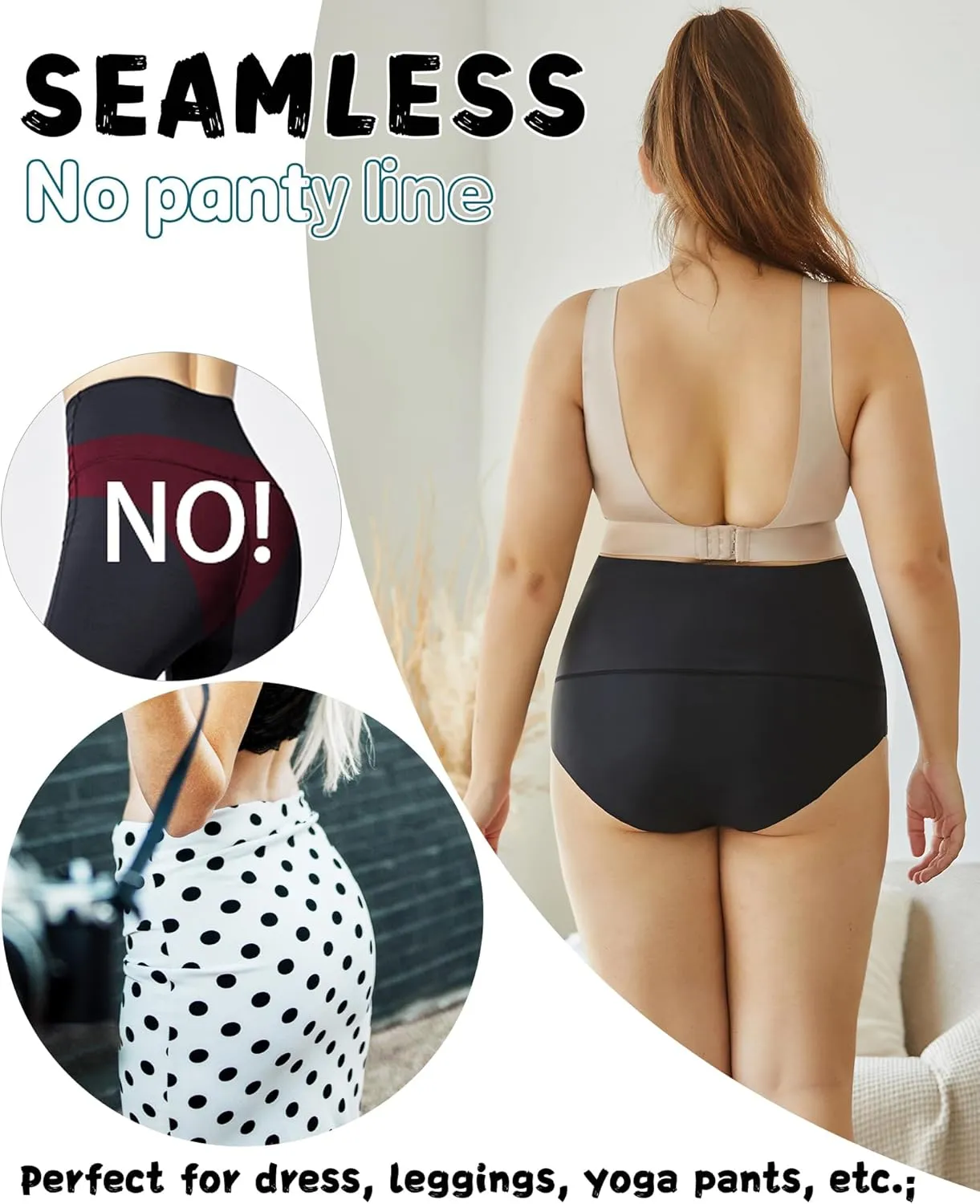 FINETOO Tummy Control Underwear for Women High Waisted Nylon Brief No Show Womens Bikini Seamless Panties 4pack S-XXXL