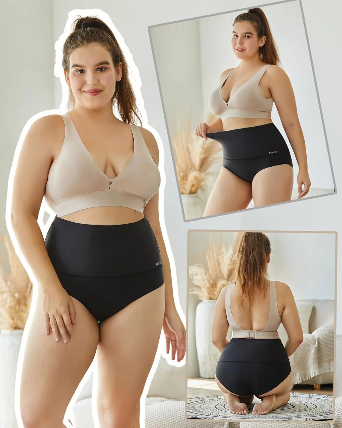 FINETOO Tummy Control Underwear for Women High Waisted Nylon Brief No Show Womens Bikini Seamless Panties 4pack S-XXXL