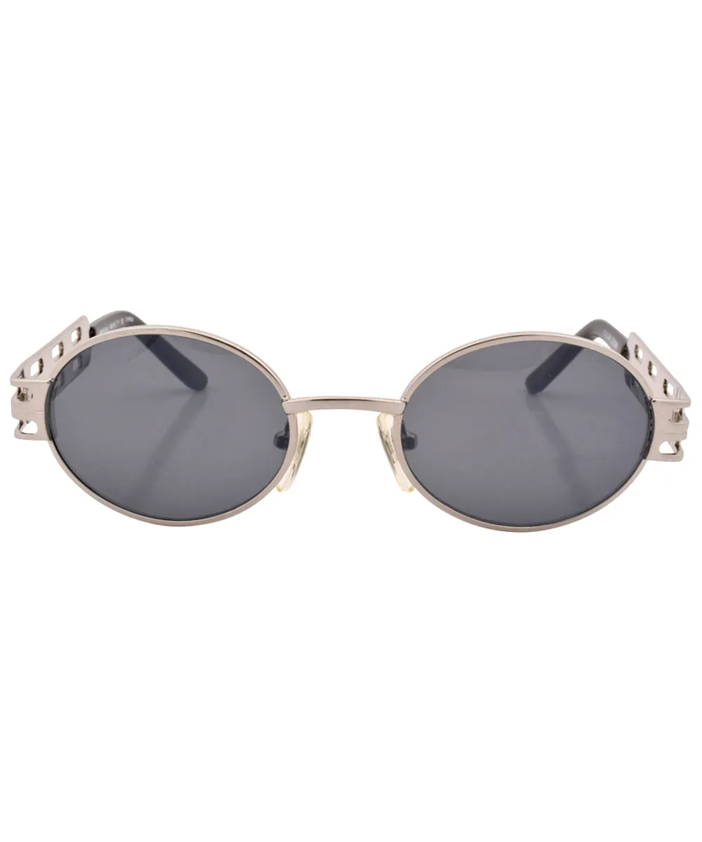 GOODS Shiny Silver 90s Oval Sunglasses