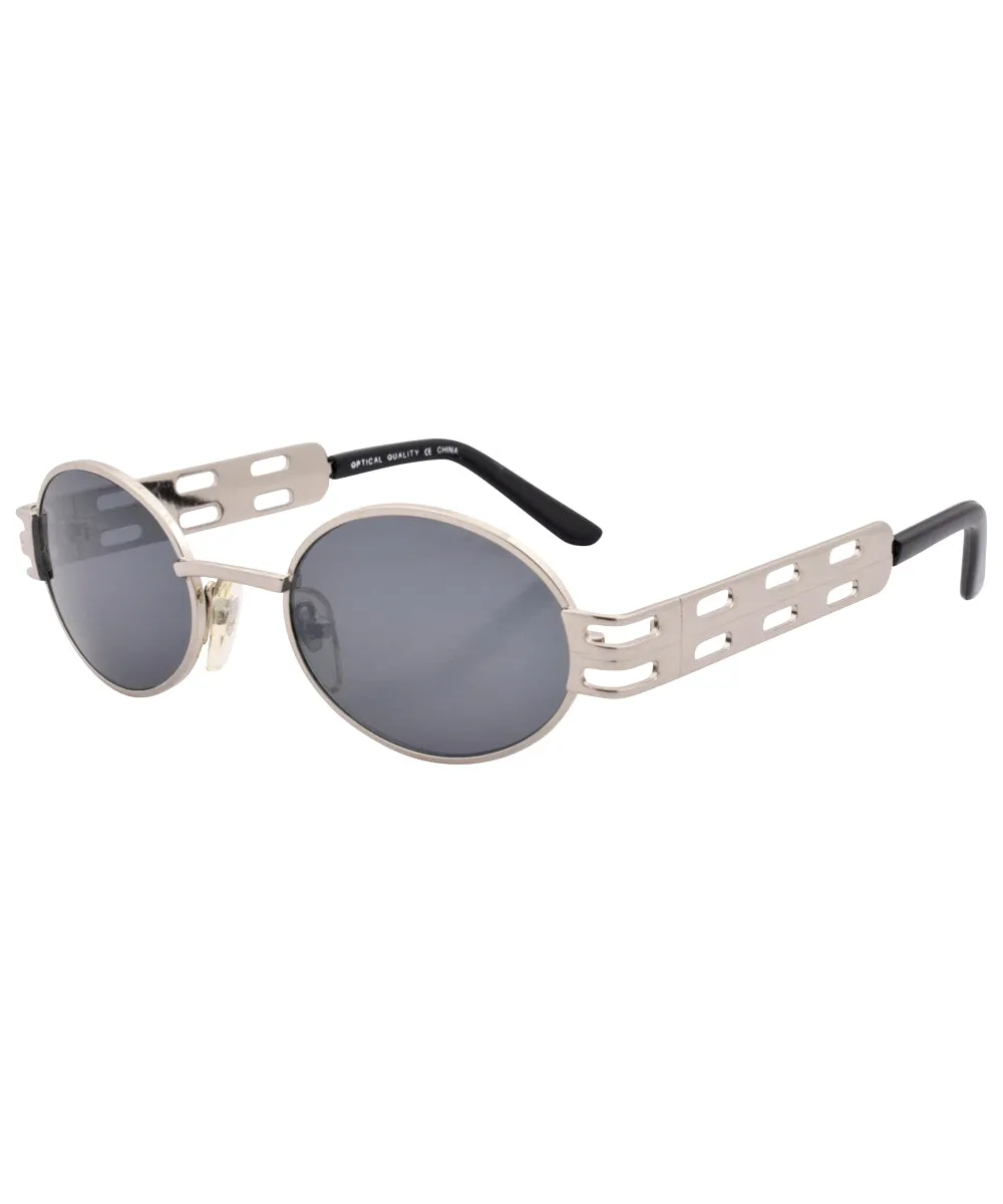 GOODS Shiny Silver 90s Oval Sunglasses