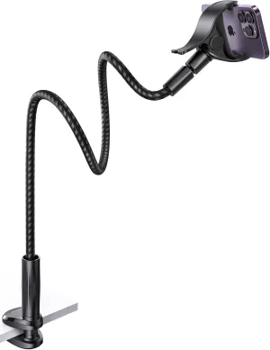 Gooseneck Phone Holder for Bed - [2025 Upgrade Nylon Braid] 38 Long Flexible Lazy Arm Clip, 360 Adjustable Overhead Phone Mount for iPhone 15 14 13 12 11 Pro Max Mini Plus, all 4-7" Cellphone