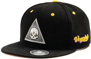 Hip Hop Hat Flat Brim Hat Rock Cap Cotton Adjustable Rear Snapback Unisex Hat Black with Skull Triangle Patch