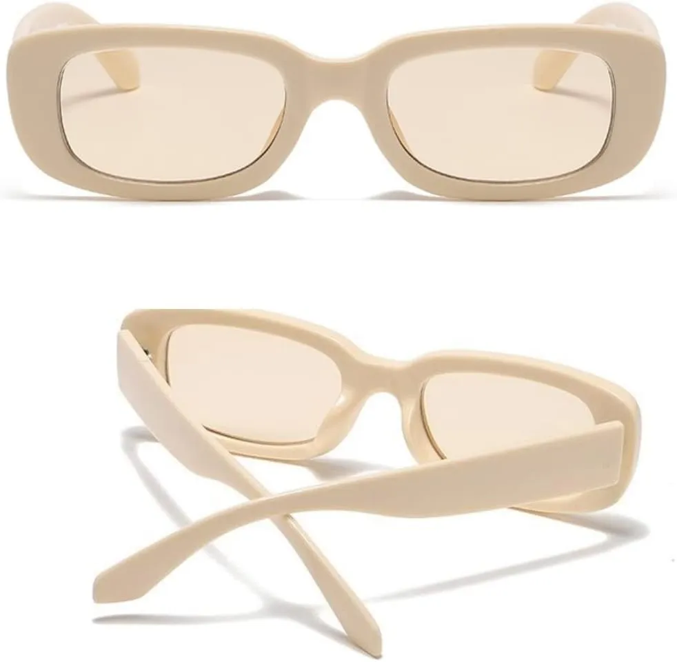 IKANOO Retro Rectangle Sunglasses for Women Men Small Square Frame Trendy Y2K 90s Black Sunglasses