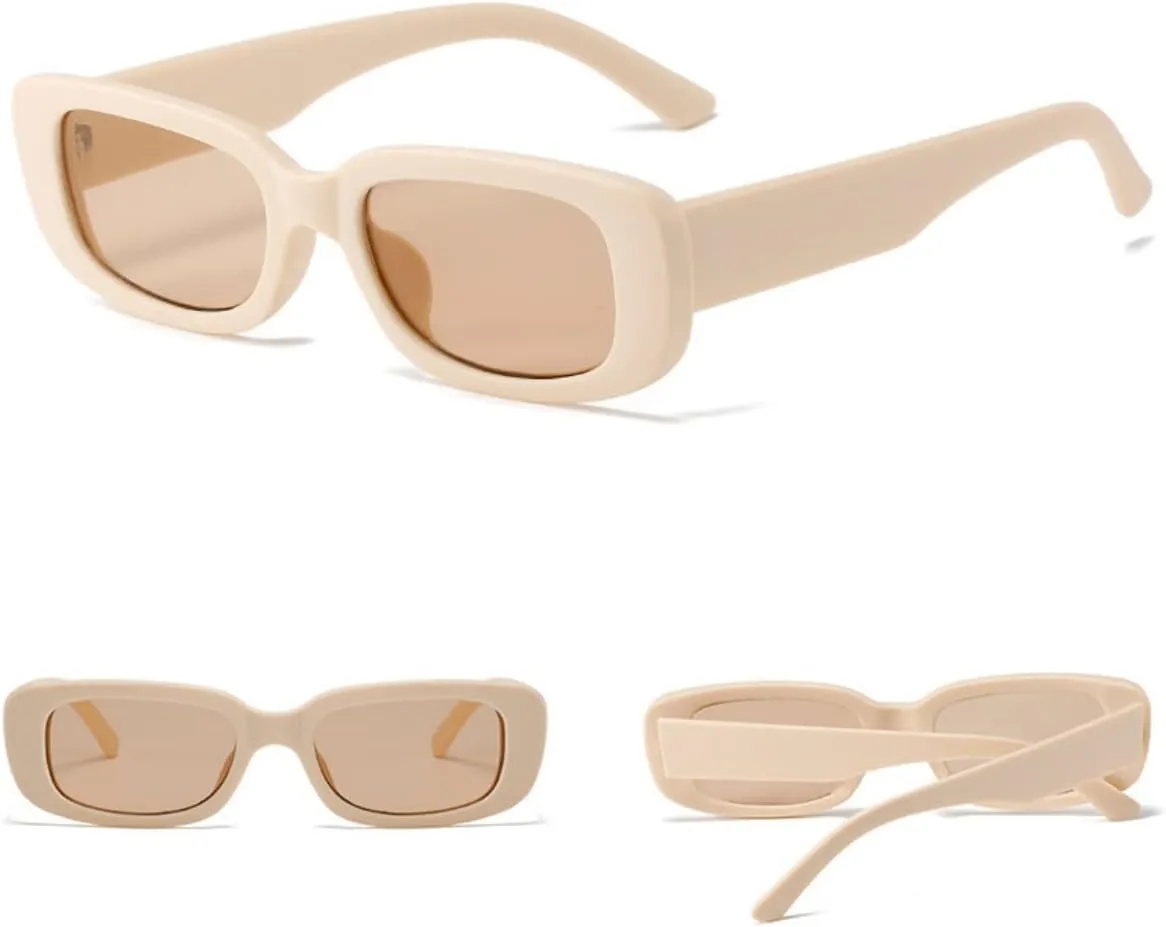 IKANOO Retro Rectangle Sunglasses for Women Men Small Square Frame Trendy Y2K 90s Black Sunglasses
