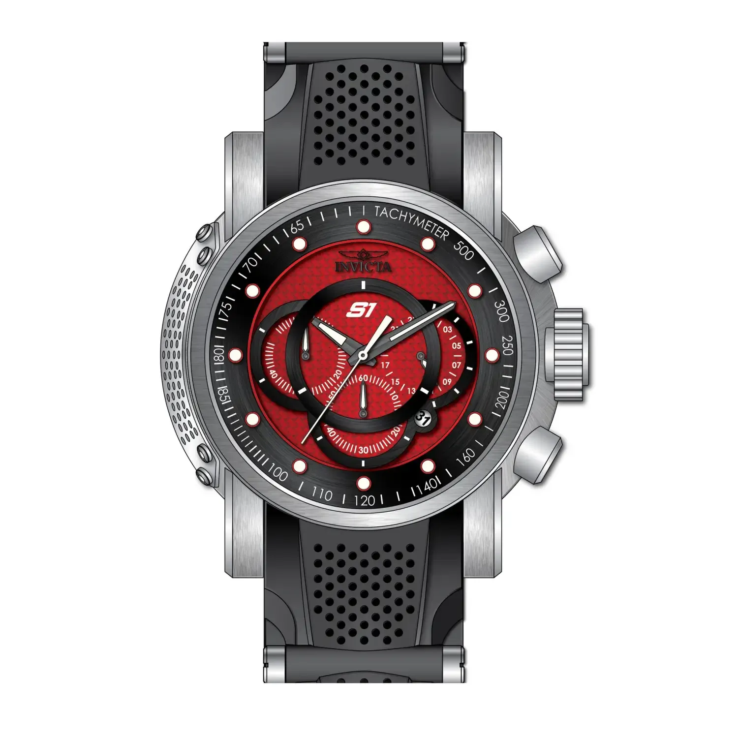 Invicta Men's S1 Rally Chronograph Red Dial Black Silicone Watch 19319