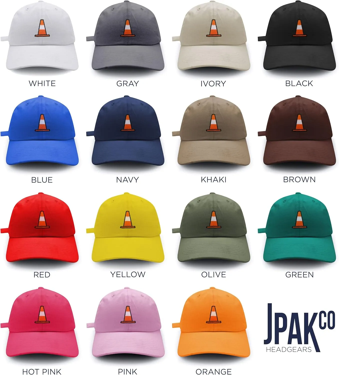JPAK Safety Cone Baseball Cap Embroidered Cotton Dad Hat - Construction