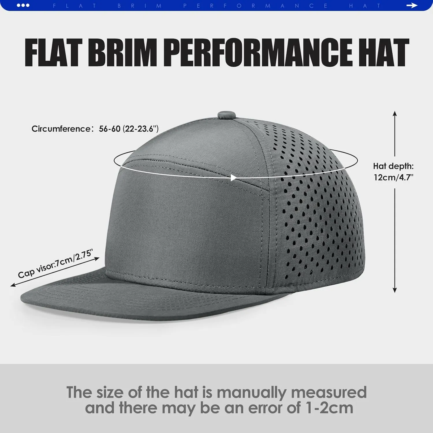 Men's Flat Brim Baseball Cap Adjustable Performance Snapback Trucker Hat Laser Perforated Cap 6 Panel Blank Hats