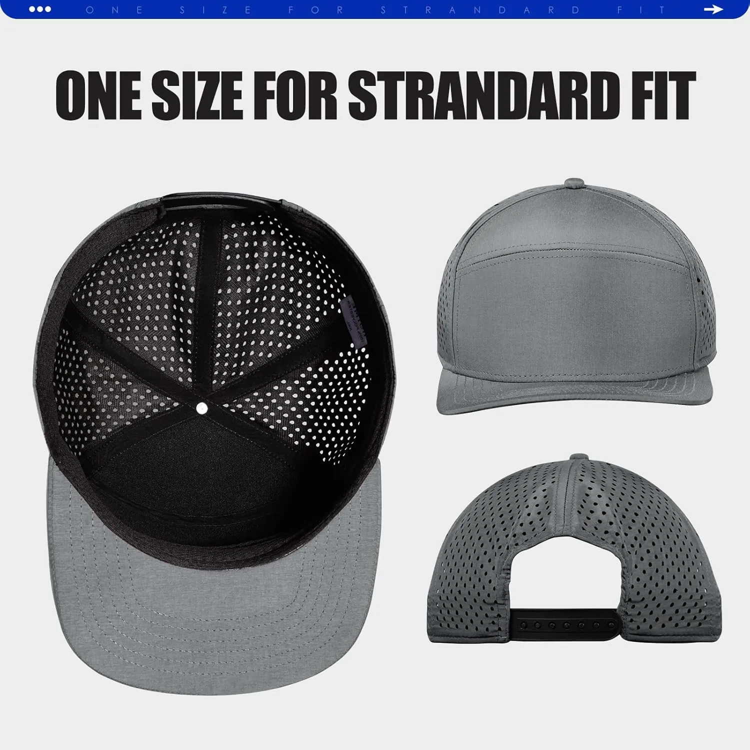 Men's Flat Brim Baseball Cap Adjustable Performance Snapback Trucker Hat Laser Perforated Cap 6 Panel Blank Hats