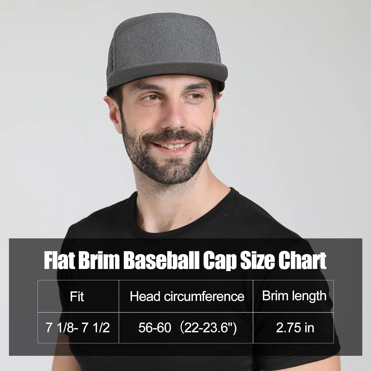 Men's Flat Brim Baseball Cap Adjustable Performance Snapback Trucker Hat Laser Perforated Cap 6 Panel Blank Hats