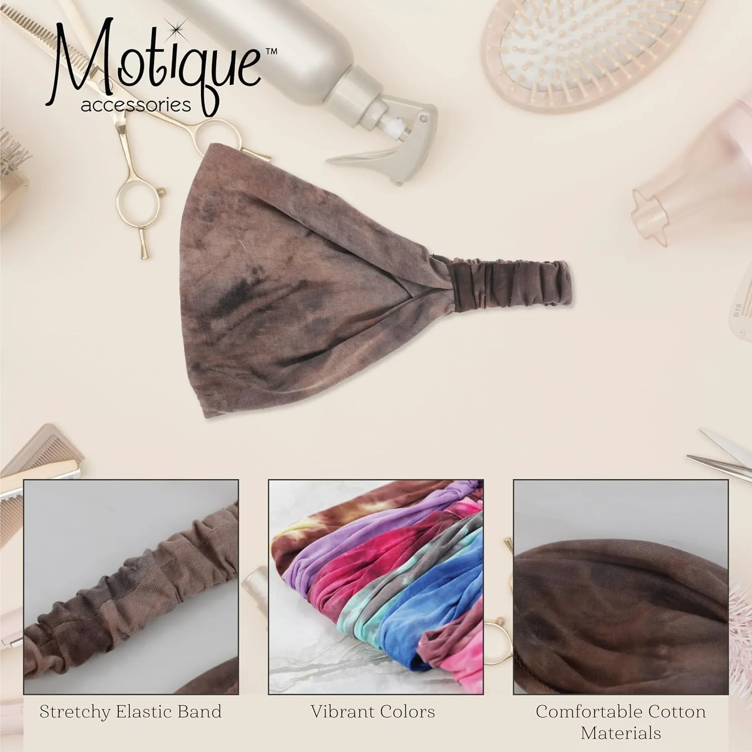 Motique Accessories Brown Soft Headwrap Tye Dye Boho Wide Headband Yoga