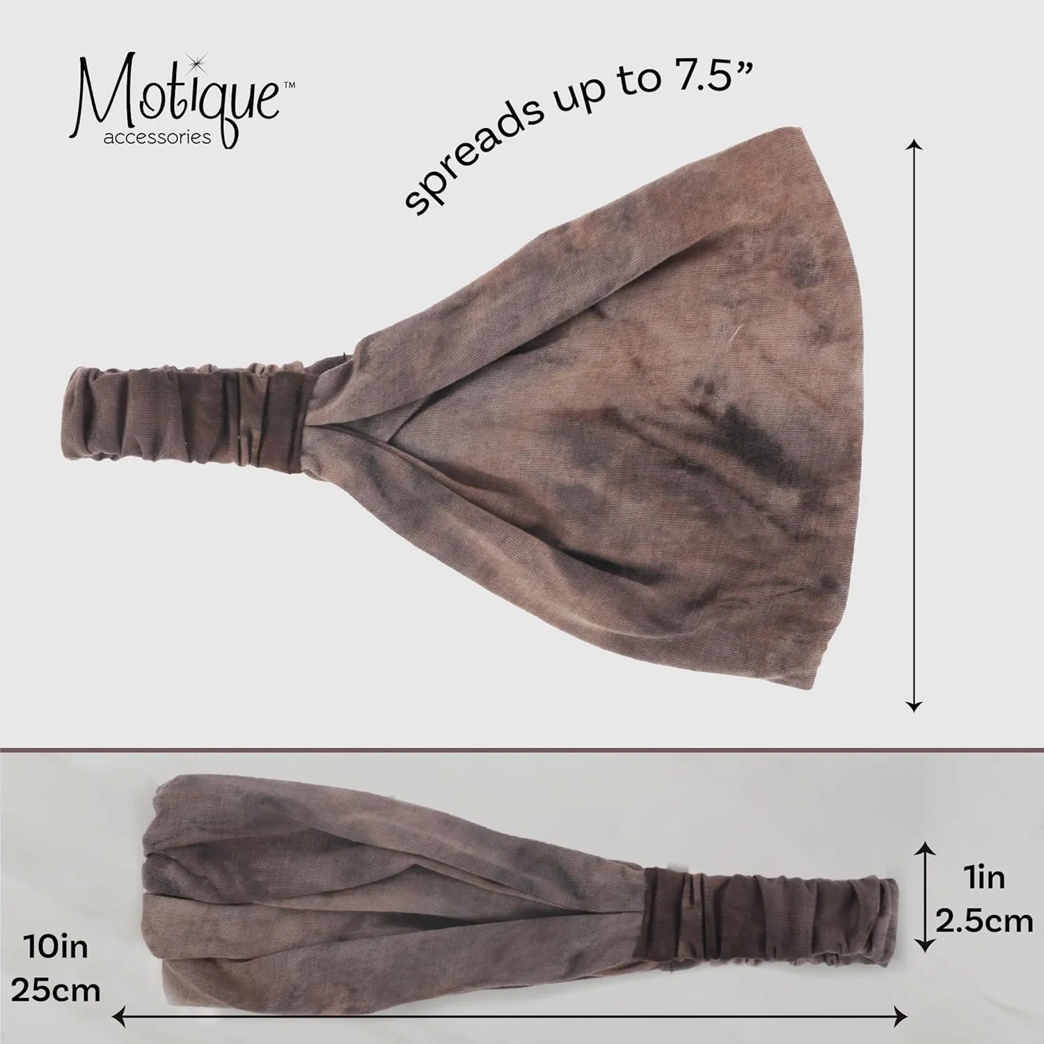 Motique Accessories Brown Soft Headwrap Tye Dye Boho Wide Headband Yoga