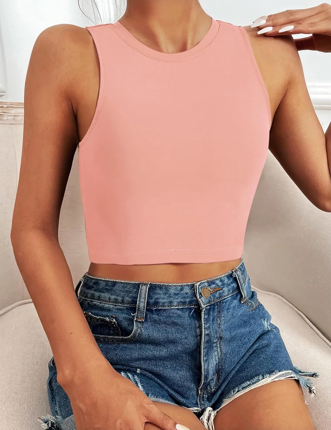 Natural Feelings Nudi Sports Bras for Women Removable Padded Yoga Tank Tops Sleeveless Fitness Workout Crop Tops