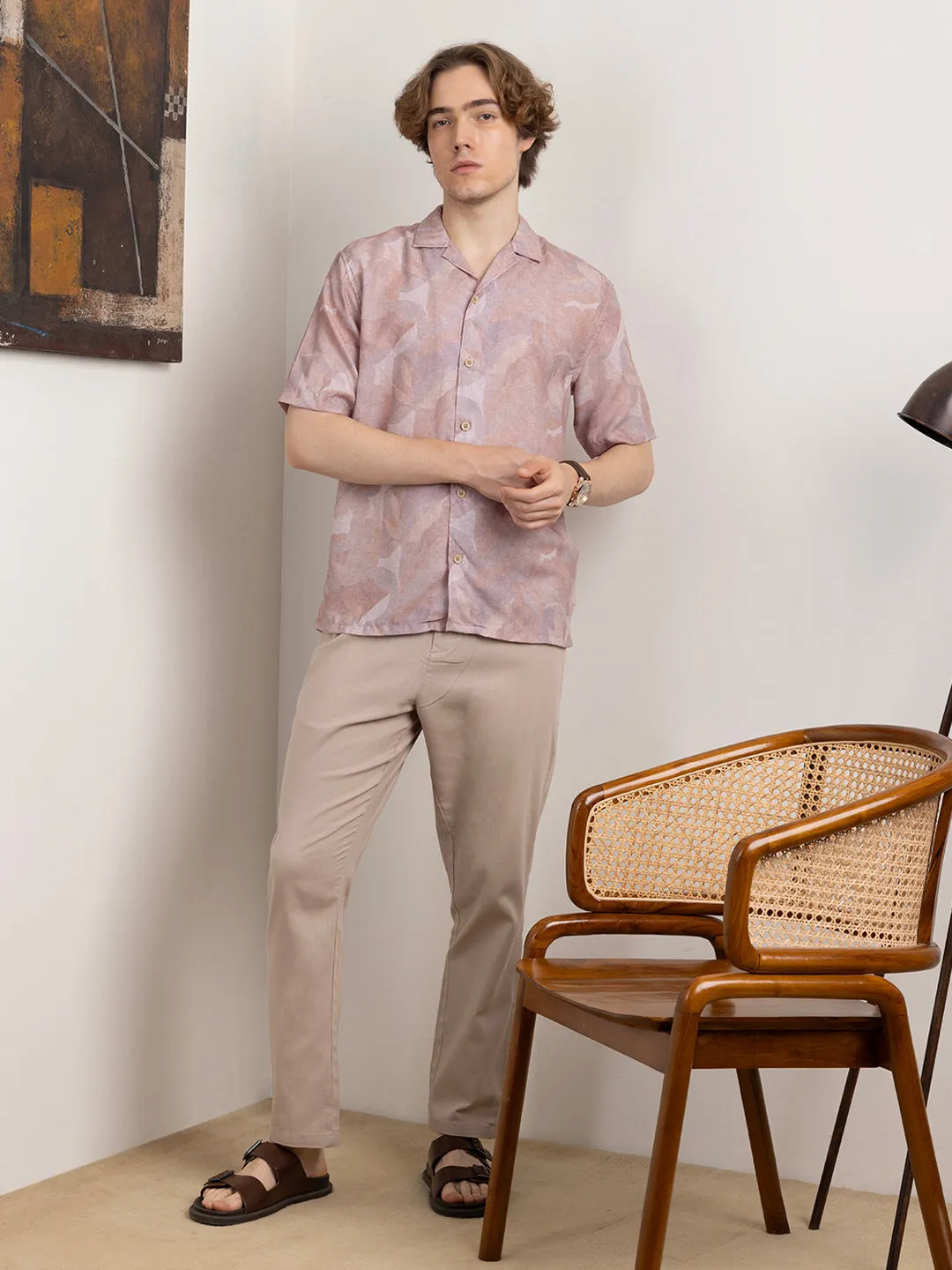 Pink Abstract Printed Resort Shirt