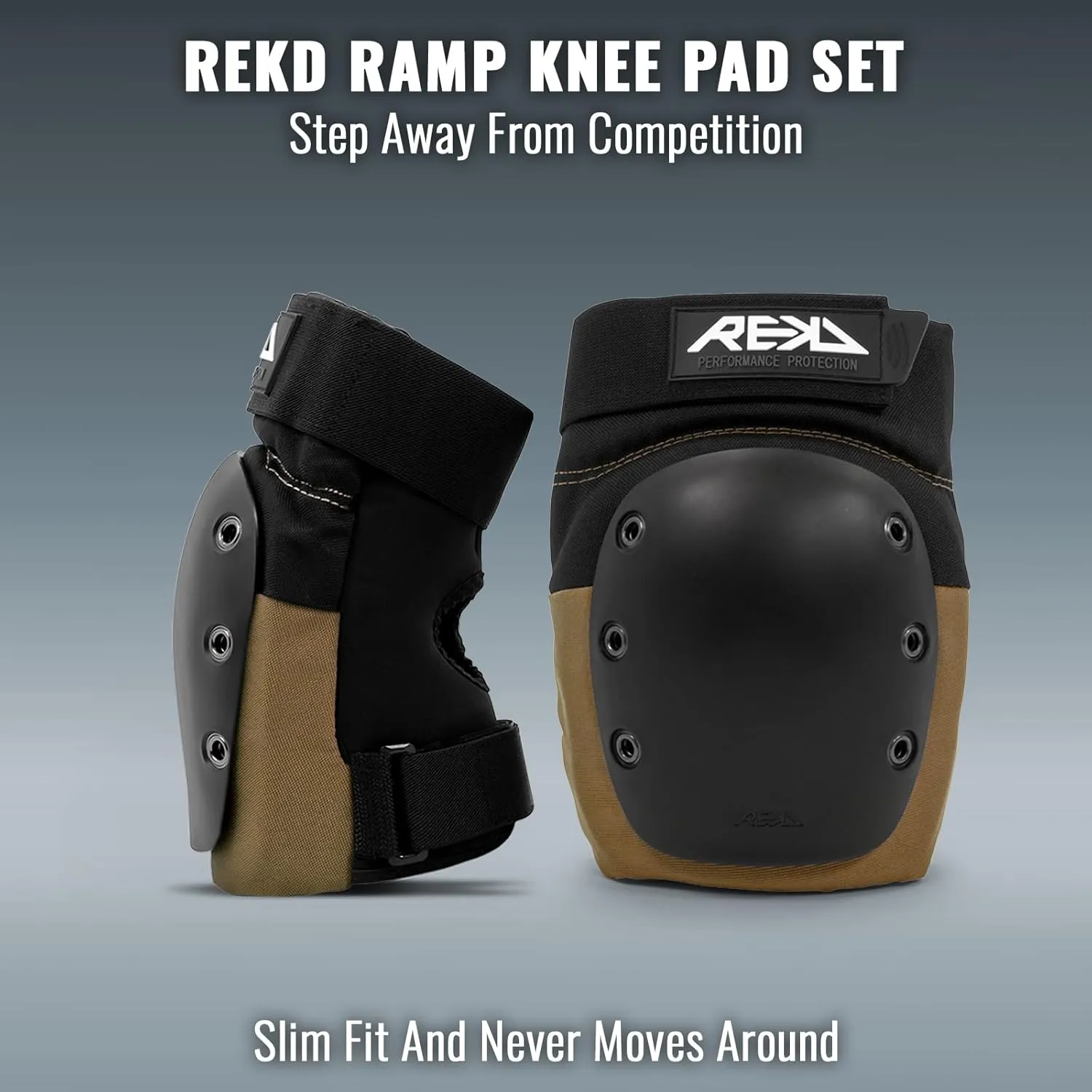 REKD Ramp Knee Pads | Impact Resistant Heavy Duty Neoprene Pads | Set w Adjustable Straps Breathable Material Shock Absorption | Unique Ergonomic Fit for Added Comfort and Safety |Action Sports