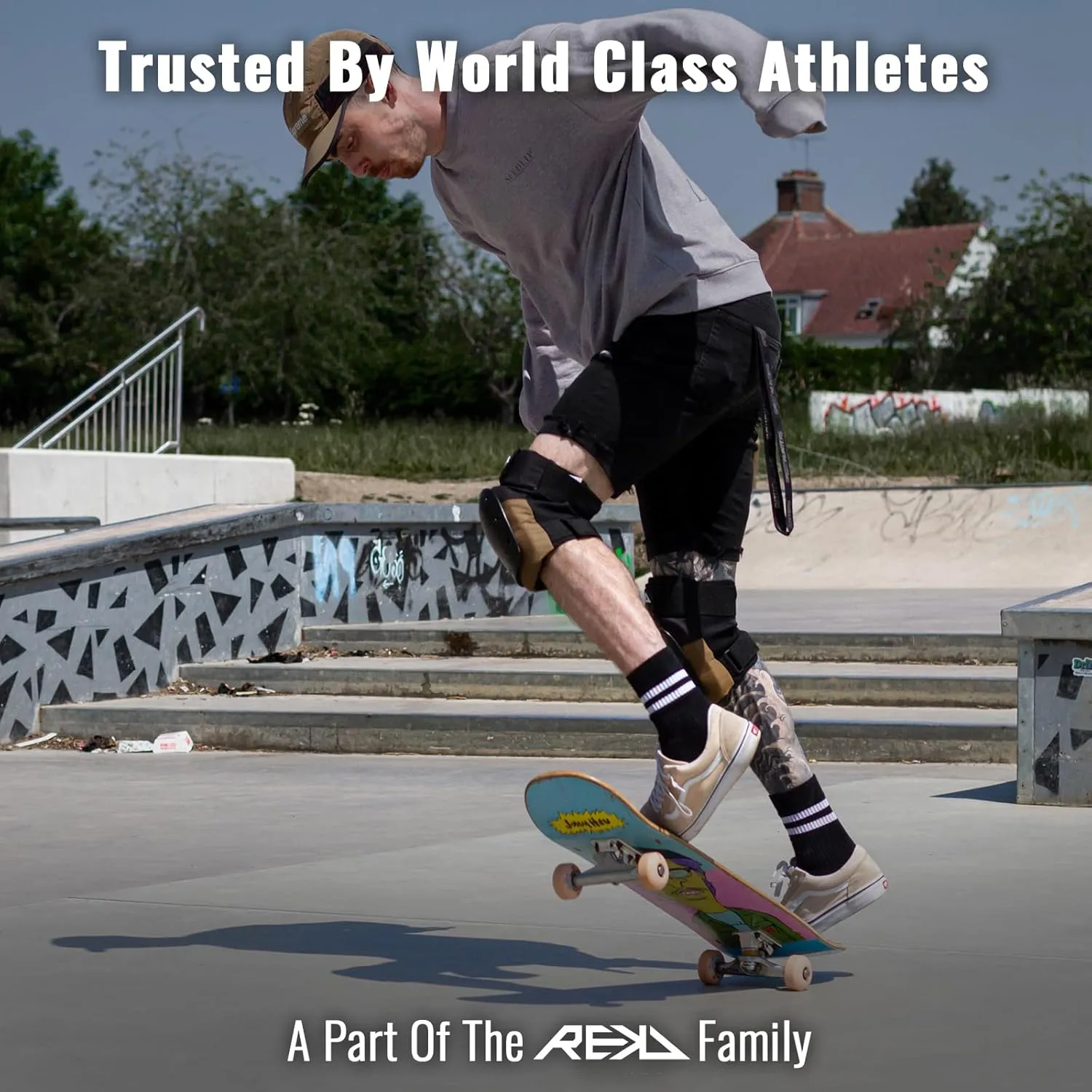 REKD Ramp Knee Pads | Impact Resistant Heavy Duty Neoprene Pads | Set w Adjustable Straps Breathable Material Shock Absorption | Unique Ergonomic Fit for Added Comfort and Safety |Action Sports
