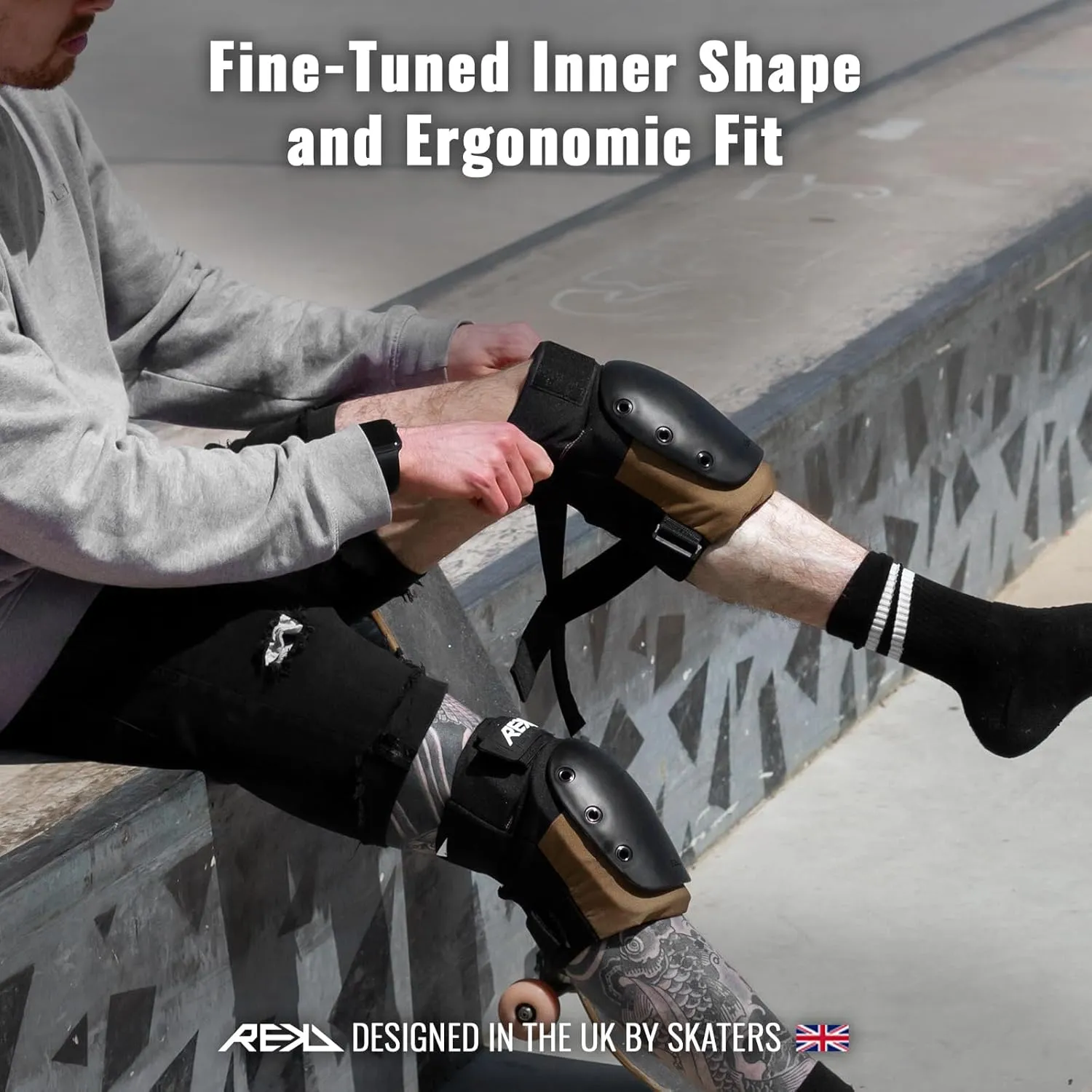 REKD Ramp Knee Pads | Impact Resistant Heavy Duty Neoprene Pads | Set w Adjustable Straps Breathable Material Shock Absorption | Unique Ergonomic Fit for Added Comfort and Safety |Action Sports