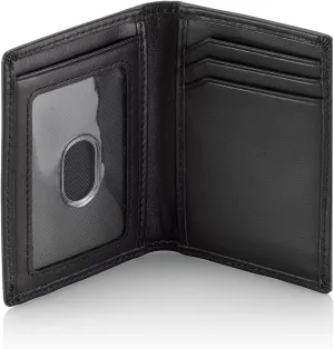 Stealth Mode Men's Slim Front Pocket Wallet - RFID Blocking, Thin Minimalist Design, Genuine Leather - ID Badge Window and 5 Sleeves for Money, Credit Cards, Driver License (Black/White)