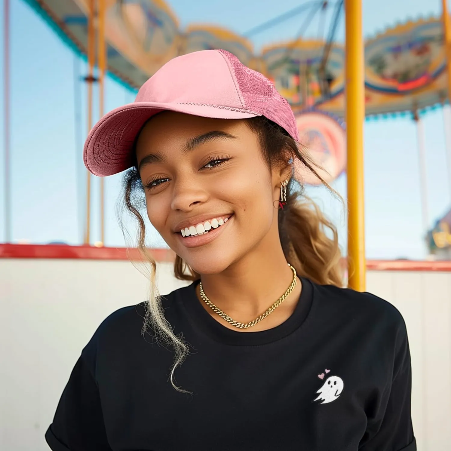 Trucker Hat Mesh Cap Solid Colors Lightweight with Adjustable Strap Small Braid