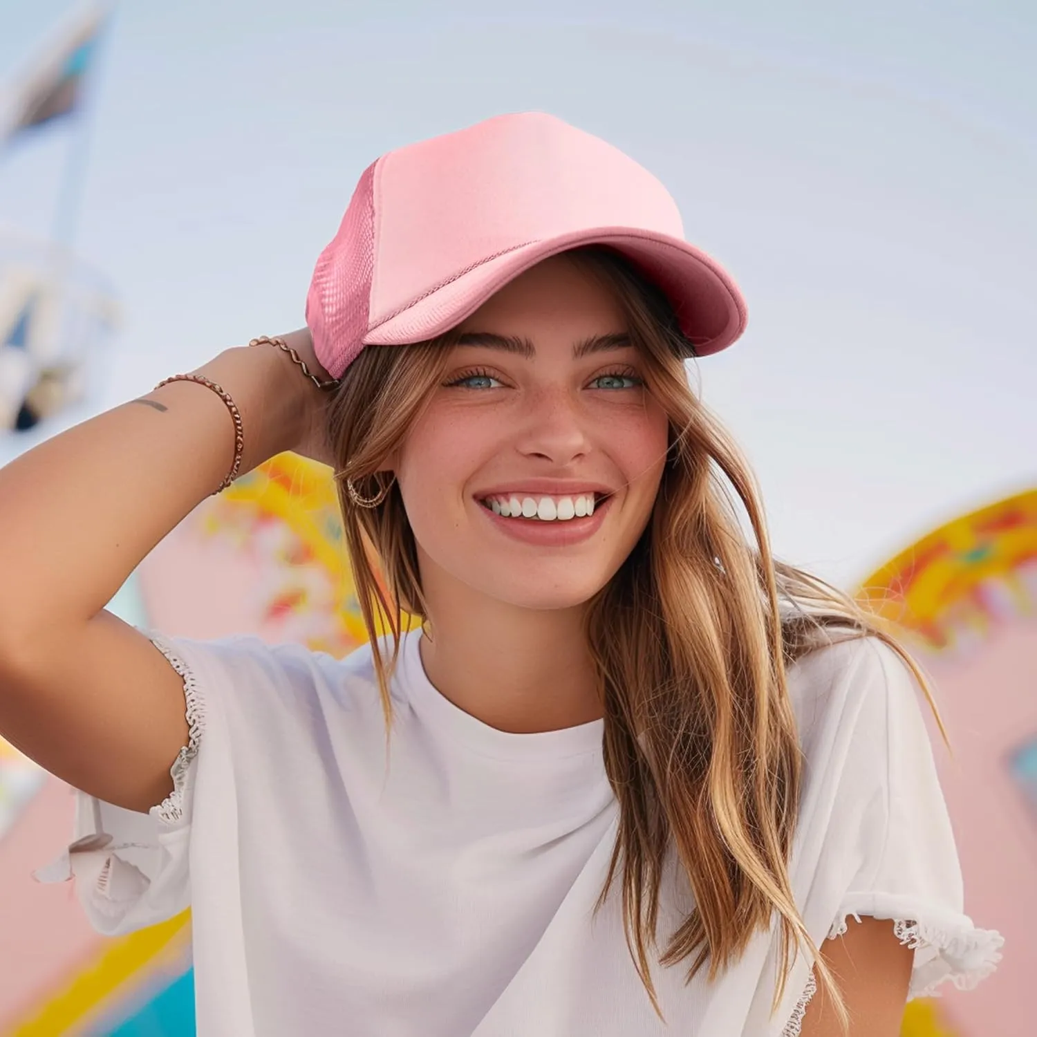 Trucker Hat Mesh Cap Solid Colors Lightweight with Adjustable Strap Small Braid