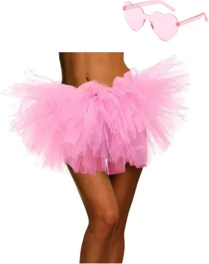 Tutu Skirt 5 Layered with Heart Sunglasses Tutus Tulle Ballet Tutu Skirts for Women & Girls Party Dance Dress