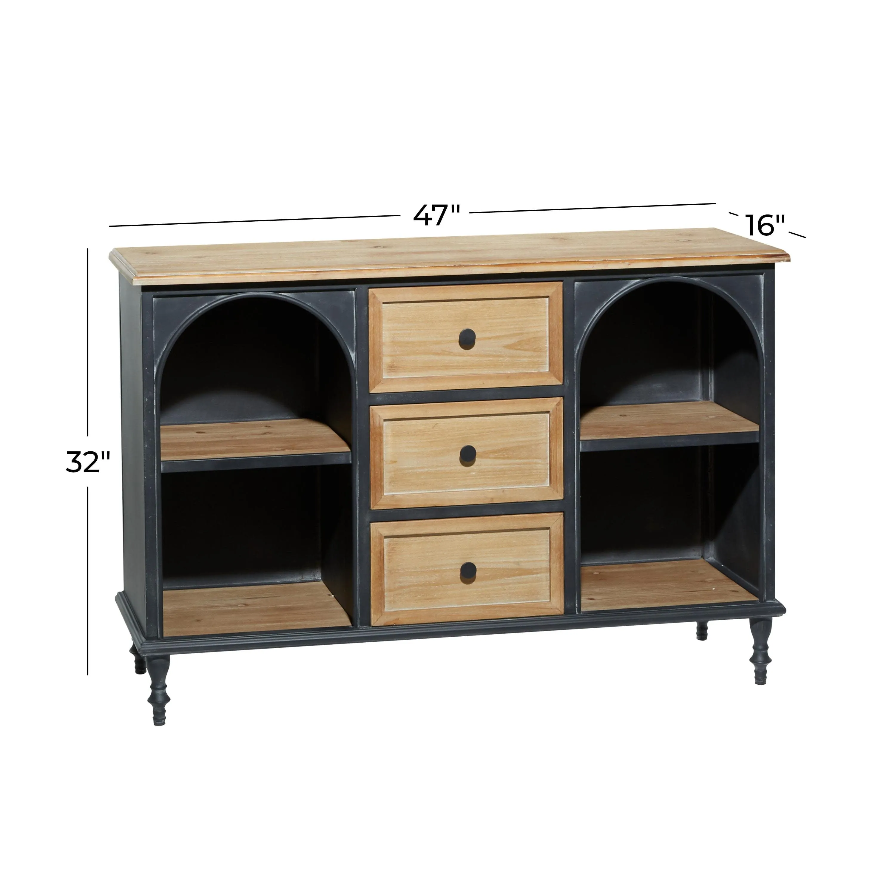 valiant 47" x 32" Brown Wood 3 Drawers and 4 Shelves Cabinet, 1-Piece
