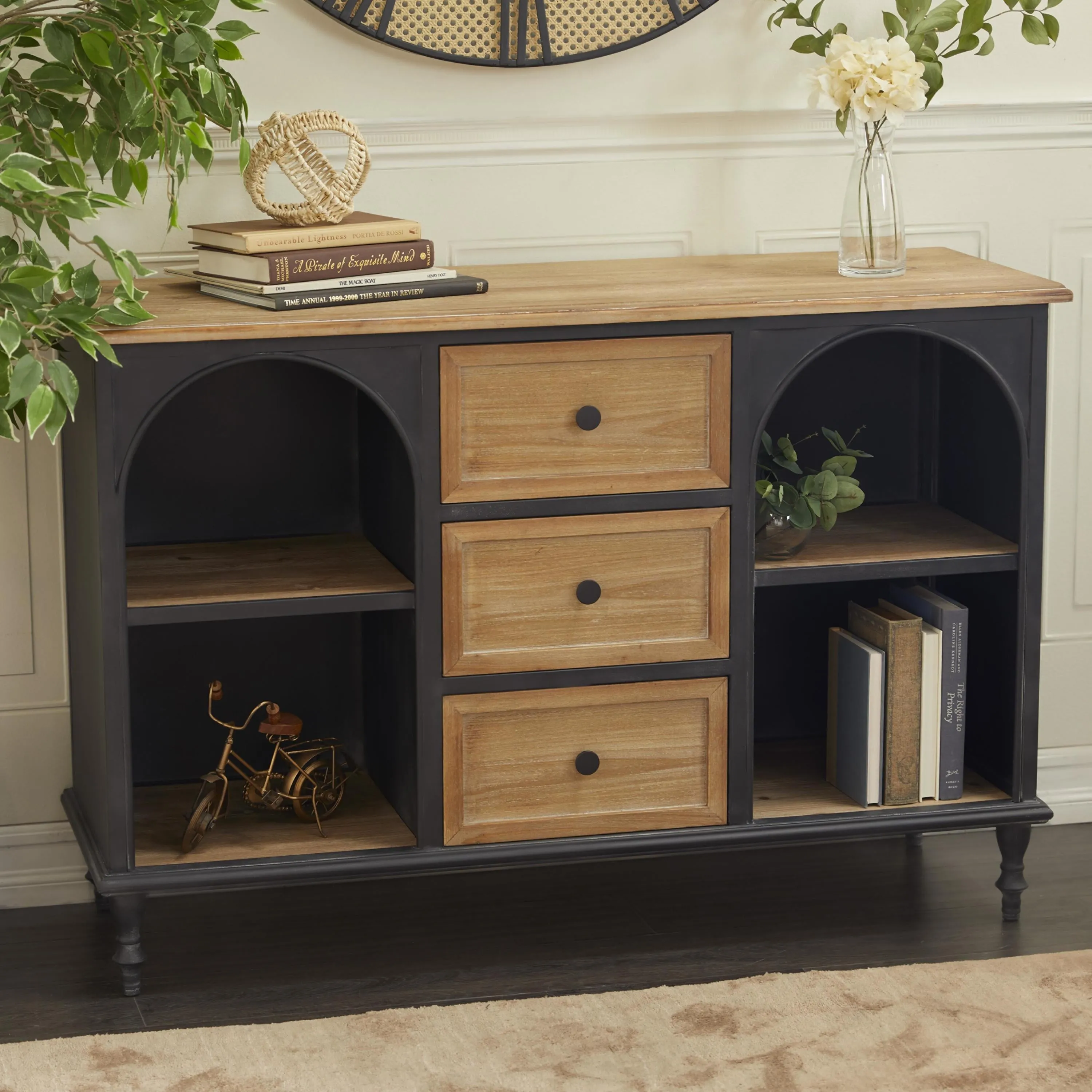 valiant 47" x 32" Brown Wood 3 Drawers and 4 Shelves Cabinet, 1-Piece