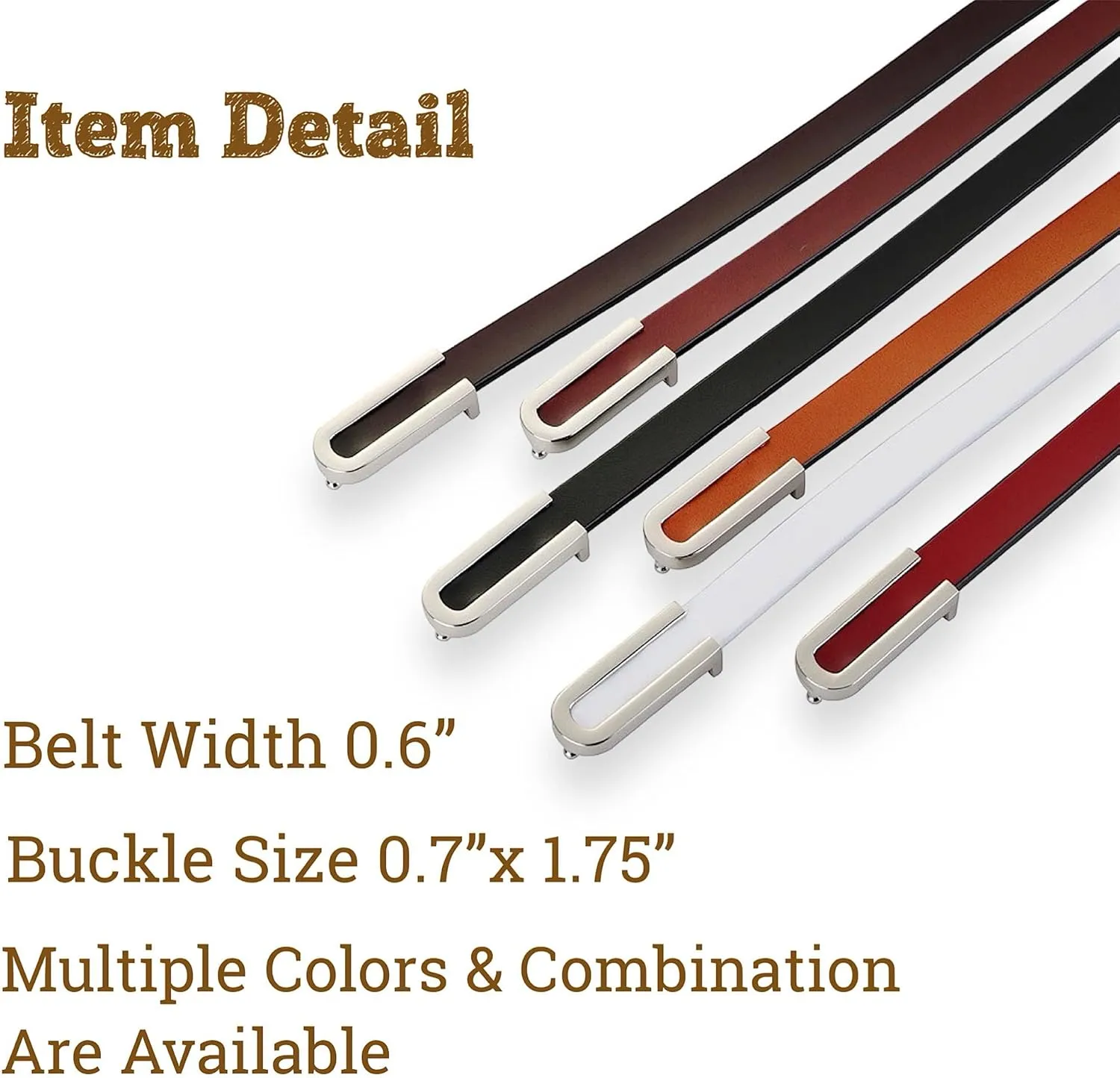 Women's Belt Fashion Skinny Slim Soft Genuine Leather Belts Waistband Thin Waist Belt Silver Chrome Color Alloy Buckle