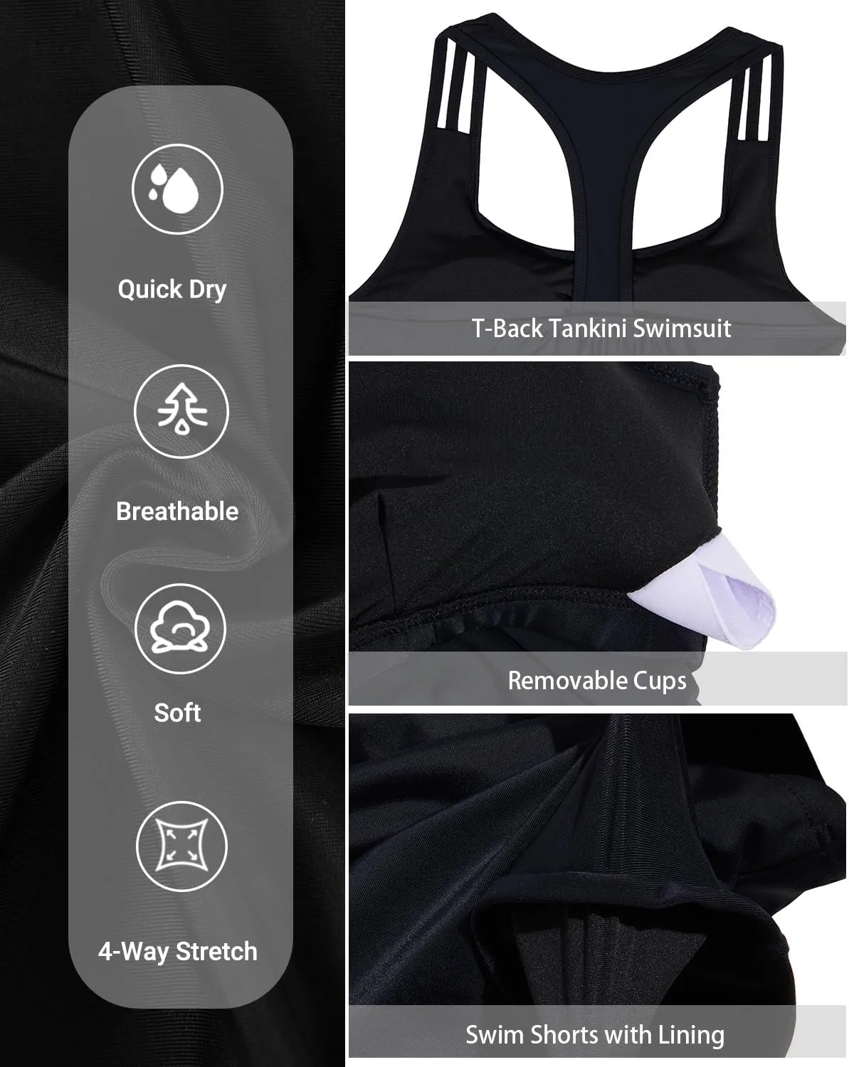 Yonique Two Piece Tankini Bathing Suits T-Back Blouson Swim Tops with Boy Shorts Women Swimsuits Sporty Swimwear
